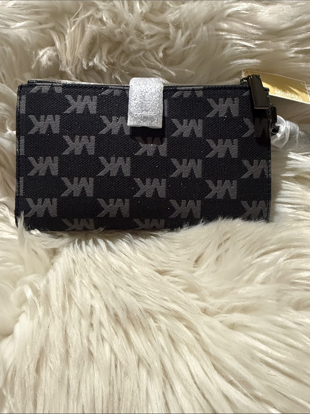 Michael Kors Black MK Logo Zip Card Case with Silver Accent - Picture 3 of 7